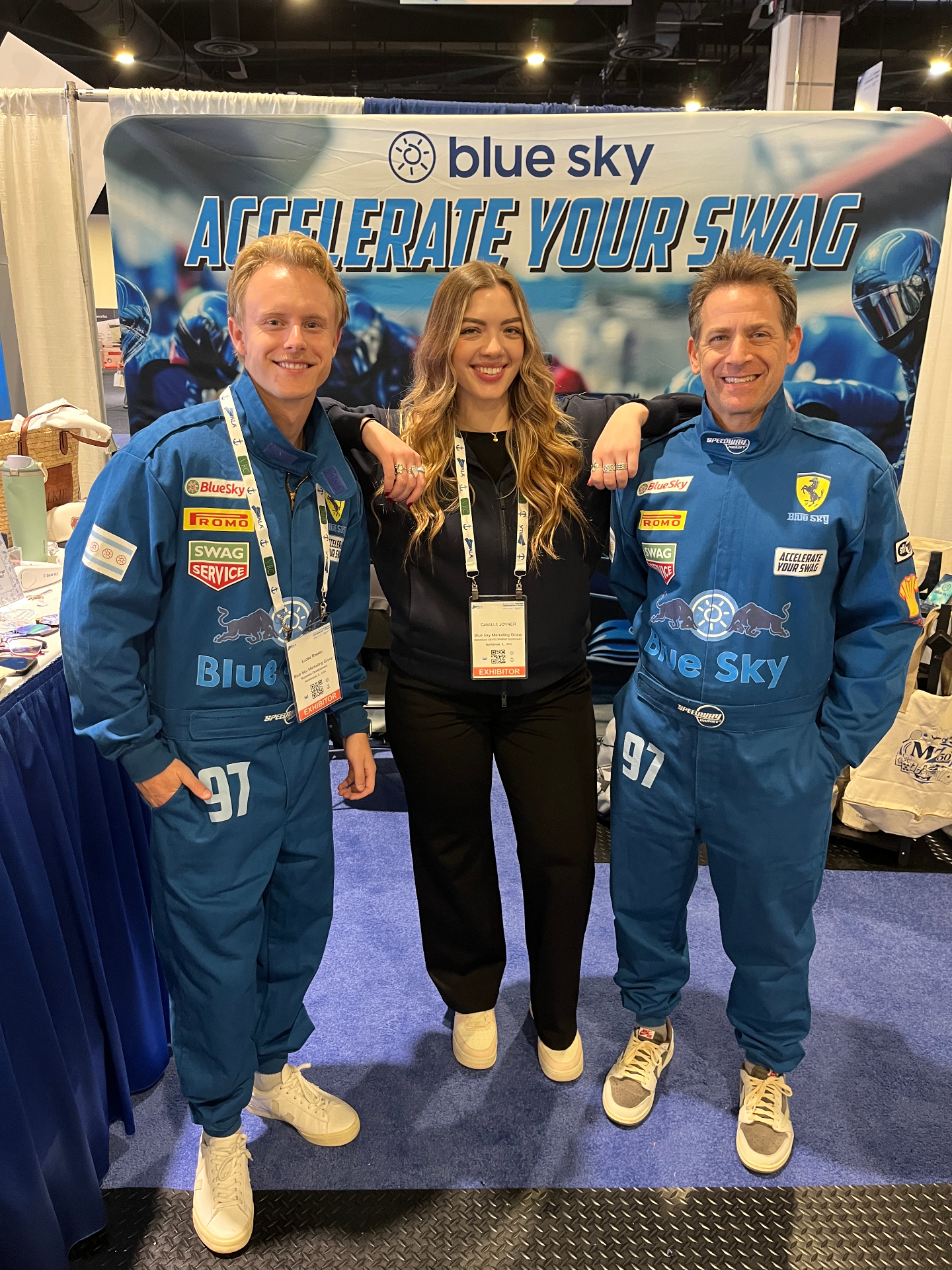 Blue Sky Marketing team at their 'Accelerate Your Swag' tradeshow booth